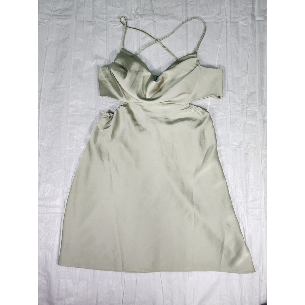 Princess Polly Jemma Dress Mini in Sage Green Size 8 Silky Open Back short